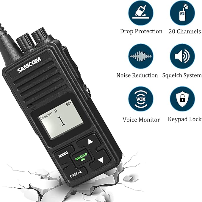 SAMCOM FPCN10A 2 Way Radios Walkie Talkies Rechargeable, 3000mAh Two-Way Radios Long Standby, Group Call VOX Programable UHF Handheld Radio for Commercial Church Warehouse, 2 Packs