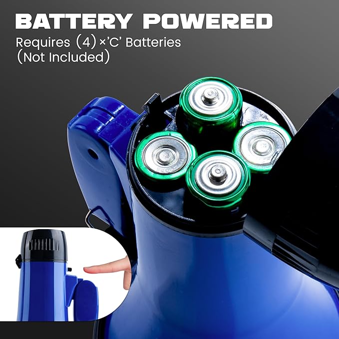 MyMealivos Portable Megaphone Bullhorn 20 Watt Power Megaphone Speaker Voice and Siren/Alarm Modes with Volume Control and Strap (Blue)