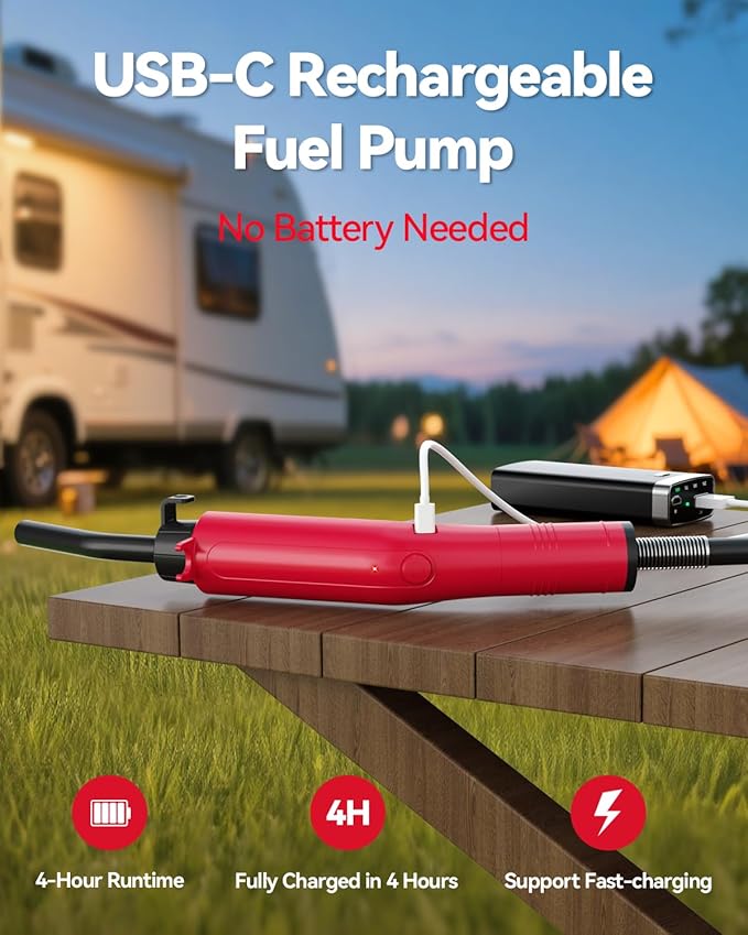 Fuel Transfer Pump 3GPM, USB Rechargeable Electric Siphon Pump for Gasoline Diesel Water, Portable Leakproof Gas Can Pump with Upgraded Hose Material & Build, Ultra-Fast Oil Transfer Pump