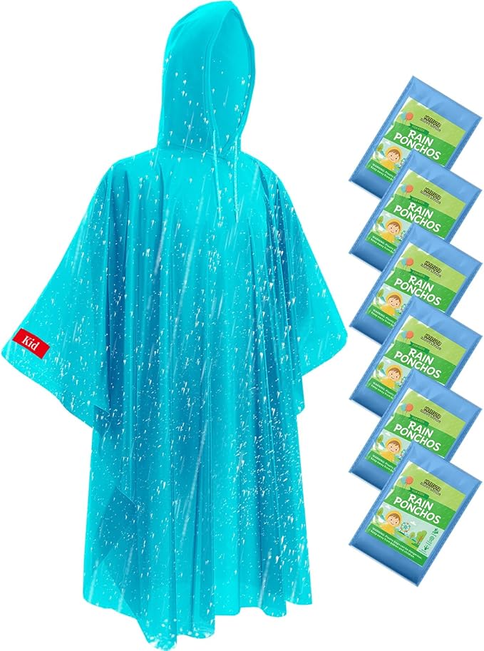 Hitituto Rain Ponchos Family Pack Kids– 6/12/24 Pack Disposable Poncho with Hood, Clear & Assorted Colors, Home Survival Kits