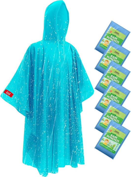 Hitituto Rain Ponchos Family Pack Kids– 6/12/24 Pack Disposable Poncho with Hood, Clear & Assorted Colors, Home Survival Kits