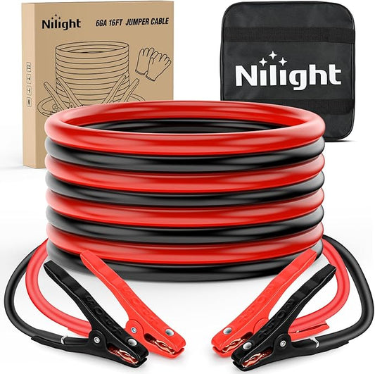 Nilight Jumper Cables for Car Battery 6 Gauge 16 FT Booster Cable Heavy Duty 450 A CCA with Carrying Bag Jump Start Emergency Kit Pickup Vans SUV Sedan Motorcycle