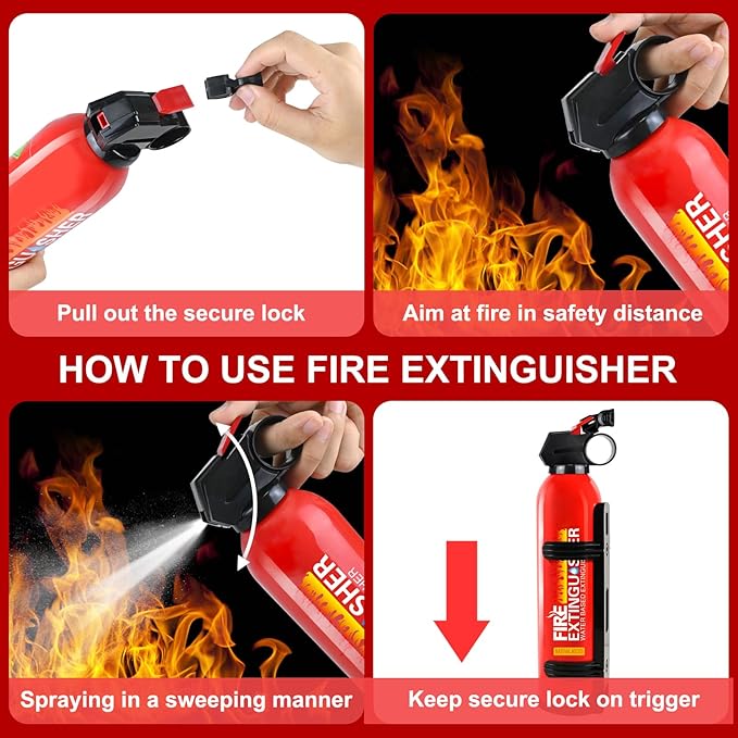 6 Pack Fire Extinguisher for Home with Wall Mount - 620ml Portable Fire Extinguisher for Car Vehicle Boat House Kitchen, Water-Based Fire Extinguisher for A, B, C, K Fire