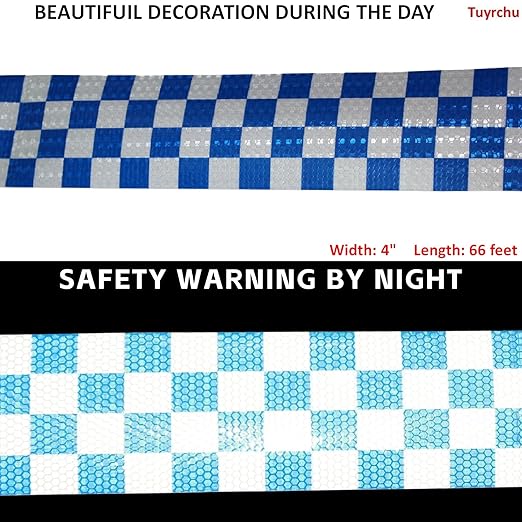 Reflective Tape Blue White 3 inch Wide for Automobile, Outdoor Waterproof High Visibility Safety Warning Adhesive Strips (66 feet)