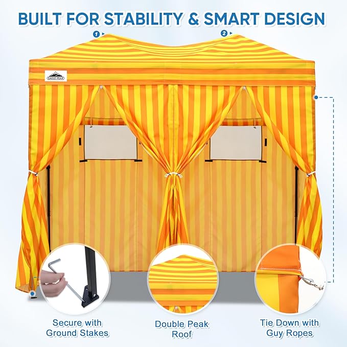 EAGLE PEAK Outdoor Changing Room 8x4, 2 Room Pop Up Portable Changing Room, Sun Shelter, Pop Up Changing Tent for Beach or Pool,Portable Dressing Room for Photoshoots (Yellow/Orange)