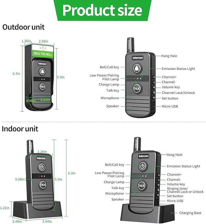 Doorbell Wireless, Intercoms Wireless for Home 4900ft Long Range Wireless Intercom System with Rechargeable Battery,3 Volume Levels,20 Ringtones for House Classroom Business
