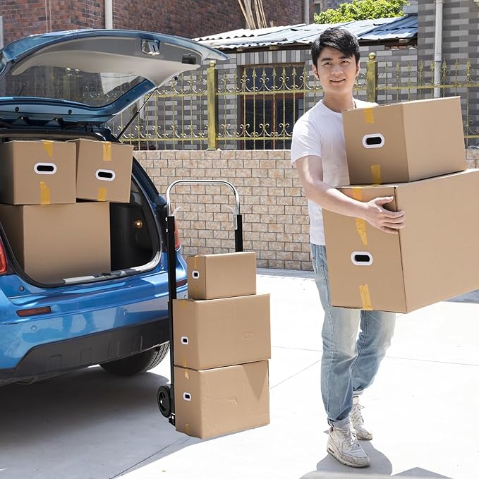 SST Folding Hand Truck with Wheels, 220 LB Capacity Portable Dolly Cart, Utility Cart with Adjustable Handle, Collapsible Dolly for Moving Travel Shopping Airport Office