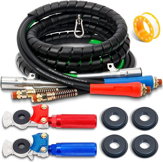 15ft 3 in 1 ABS & Power Air Line Hose with Glad Hands & Gladhand Handles for Tractor Trailer Semi Truck