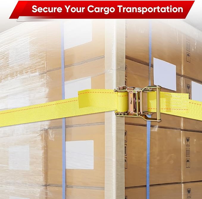 8-Pack E-Track Ratchet Straps, 4,400 LB Breaking Strength, 2" x 15' E-Track Tie Downs-2 Inch x 11.48 Feet ETrack Straps with 4 Feet Fixed End and Spring E-Fittings Yellow Logistic Ratchet Straps
