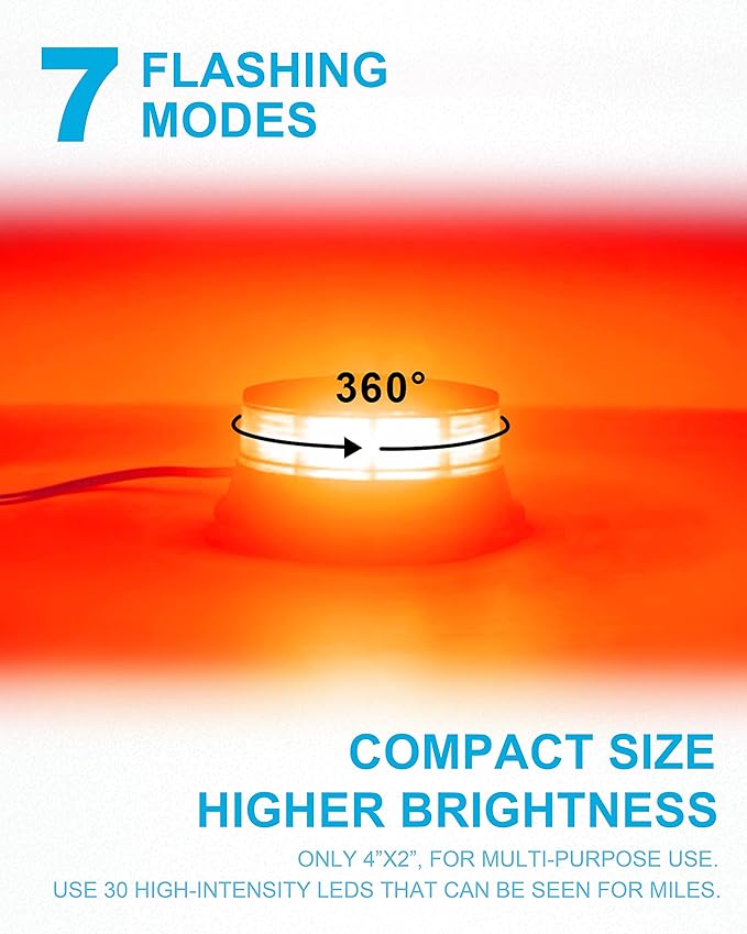 Agrieyes Amber Beacon Light 4.2Inch, Flashing Safety Warning Lights Permanent/Magnet Mount (Red, Screw)