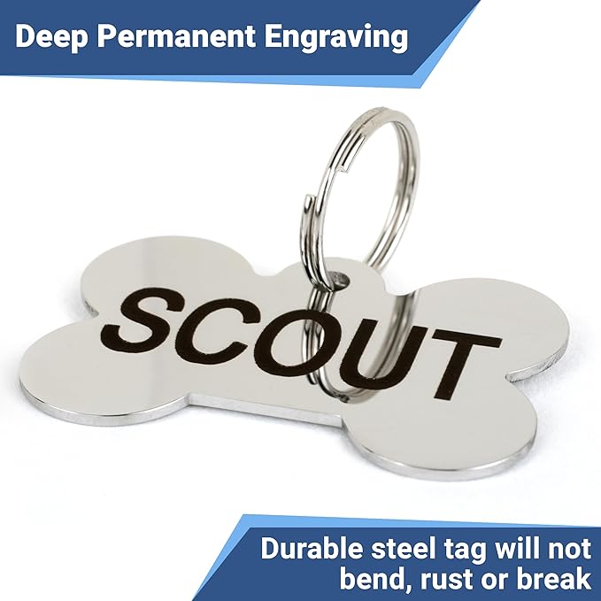 GoTags Stainless Steel Pet ID Tags, Personalized Dog Tags and Cat Tags, up to 8 Lines of Custom Text, Engraved on Both Sides, in Bone, Round, Heart, Bowtie and More (Flower, Small (Pack of 1))