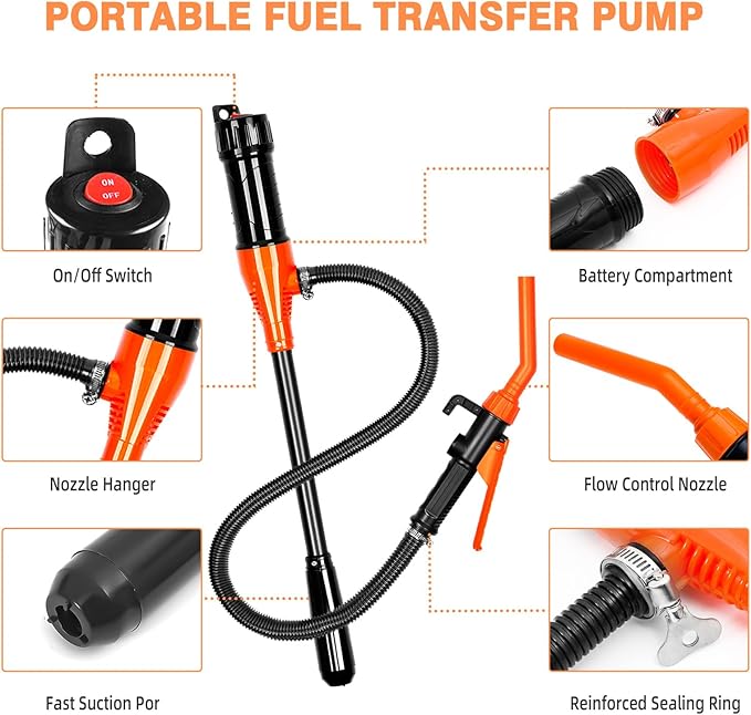 Portable Water & Fuel Transfer Pump Battery Powered - Electric Siphon Pump for Gasoline/Diesel/Water Transfer, Multi-Use Handheld Pump for Outdoor Travel, Lawn Mower