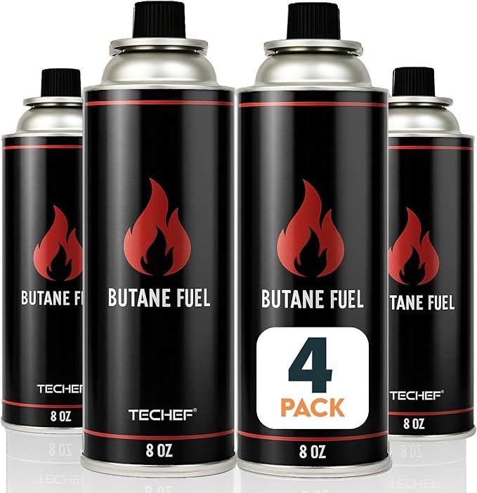 8oz Butane Gas Fuel Canisters Cylinders Tin with Dual Safety System for Portable Gas Stoves, Camping Stoves, Gas Burners, Cooking Torch, UL Listed, Made in Korea