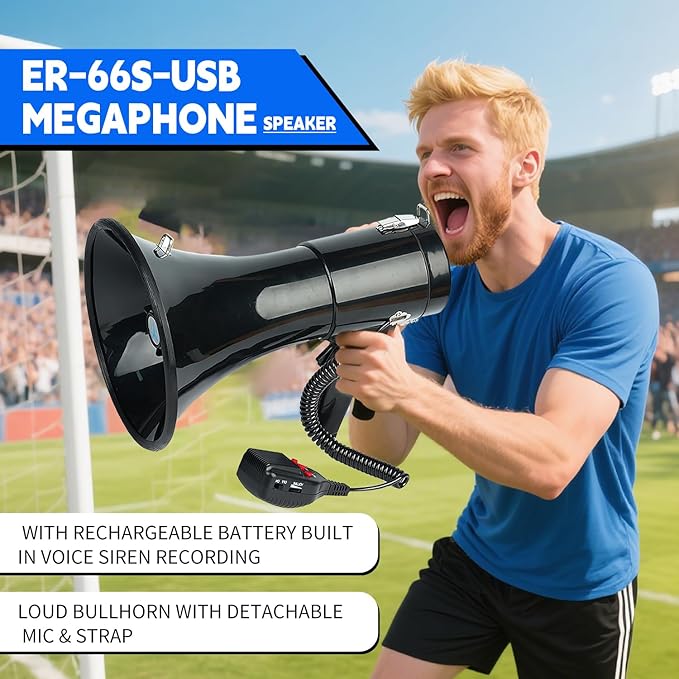 B S 50W Megaphone with Siren,Recording,SD Card,AUX Input for for Crowd Management,Emergencies