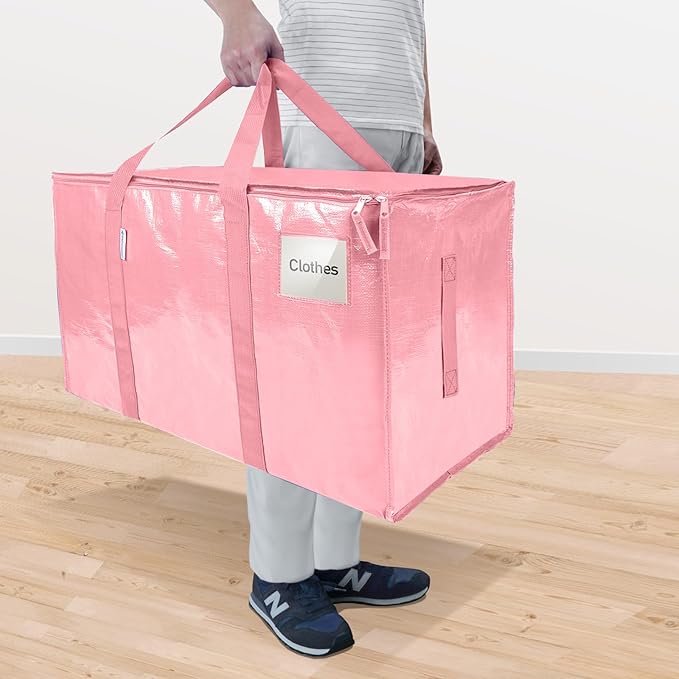 TICONN 8 Pack Extra Large Moving Bags with Zippers & Carrying Handles, Heavy-Duty Storage Tote Moving Boxes for Space Saving (8 Pack, Coral)