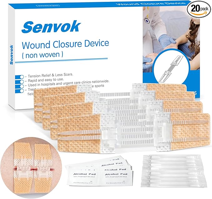 Wound Closure Device 4 Pcs - Zip Sutures & Butterfly Bandage | Stitchless Wound Repair, Rapid Hemostasis for Hiking, Camping, Wilderness Survival | Outdoor First Aid Essentials