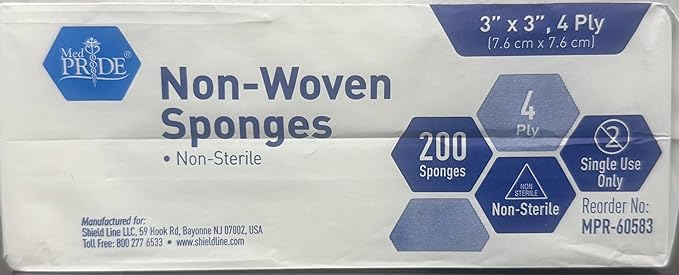 MED PRIDE 3x3 in Gauze Pads 200 Pack, Nonsterile, 4 Ply, Nonadherent Mesh Bandages, Absorbent Wound Care Dressing Sponges