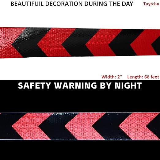 Reflective Tape Red and Black 2 inch X 66 feet, Outdoor Waterproof Hazard Conspicuity Warning Industrial Marking Tape