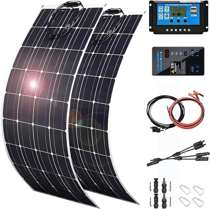 800 Watt Flexible Solar Panel for RV, 2 × 400 Watt 12 Volt Solar Power Panel Kit with 40A Solar Charge Controller & Inverter Monocrystalline Solar Panels for Camping Off Grid Battery Charging Boat