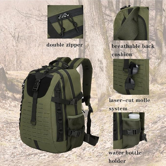 Military Tactical Backpack For Men Laser-Cut Molle Daypack 3 Day for Hiking,Working,Travel (black green)
