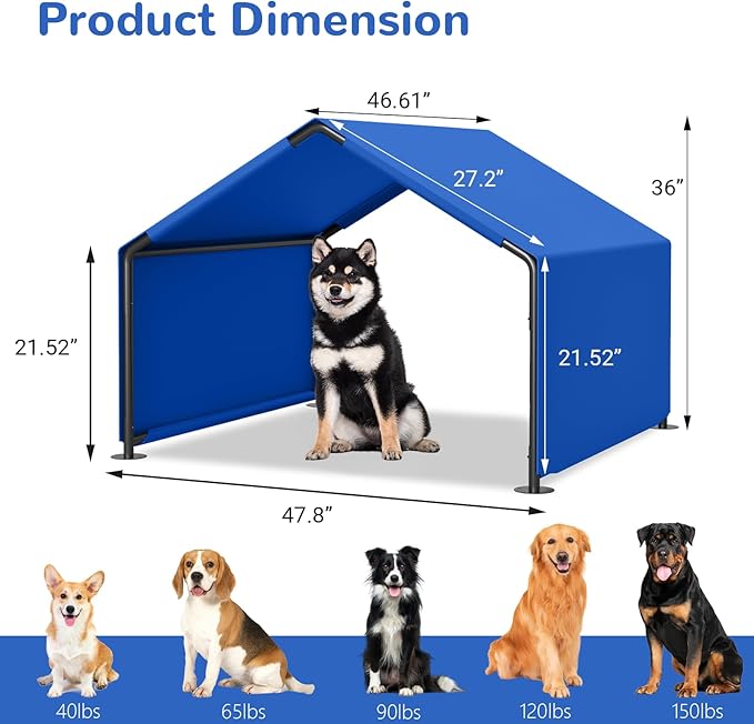 Dog Shade Shelter Outdoor, 4'x4'x3' Dog Tent Outdoor, Pet Tent Outside with Waterproof Roof, Blue Sun Rain Cover for Pet Cat Goat Pig Small Animals and Livestock