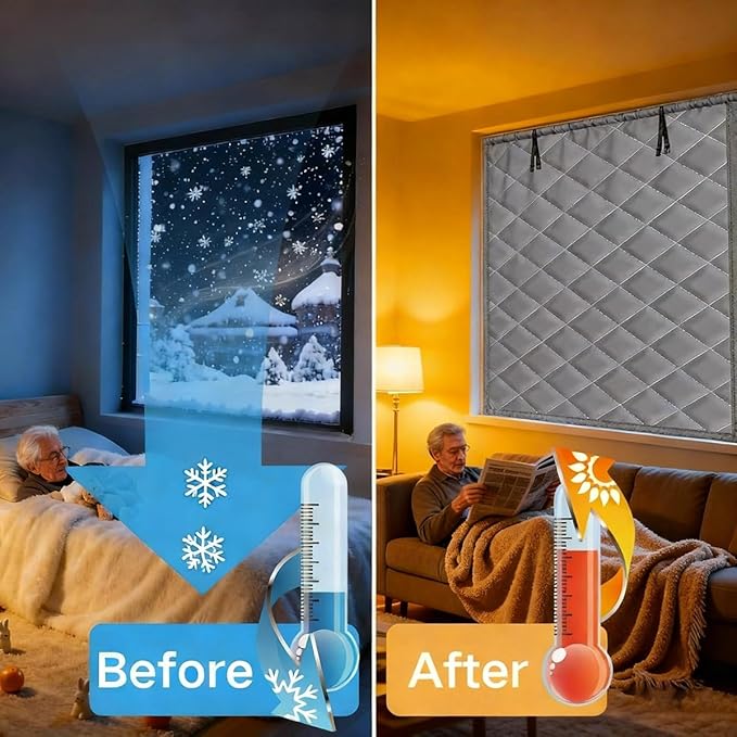 Window Insulation Kit for Winter, Thermal Curtain with Heavy Cotton Oxford Cloth, 20"28"32"36"48"72" Cold Weather Insulated Window Cover for Bedroom RV Attic to Keep Heat Warm(Gray,30x95in)