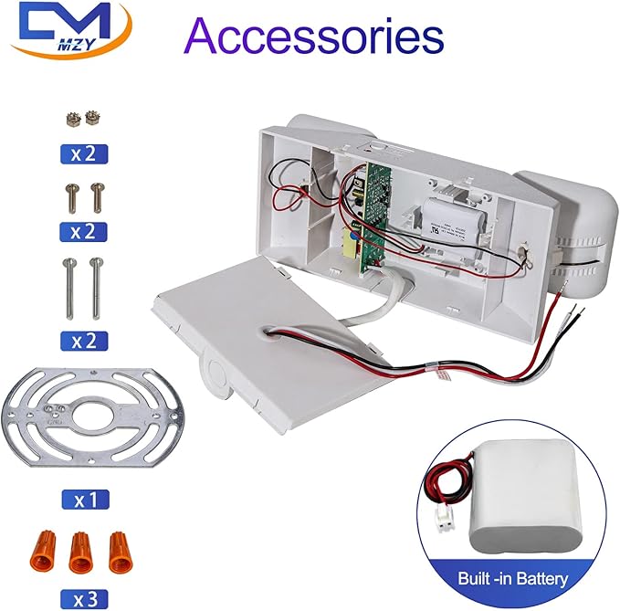 CM MZY Emergency Lights with Battery Backup,Commercial Emergency Light,Two Adjustable LED Light Head Emergency Lighting Fixtures,120V/277V AC, UL Certified,2 Pack