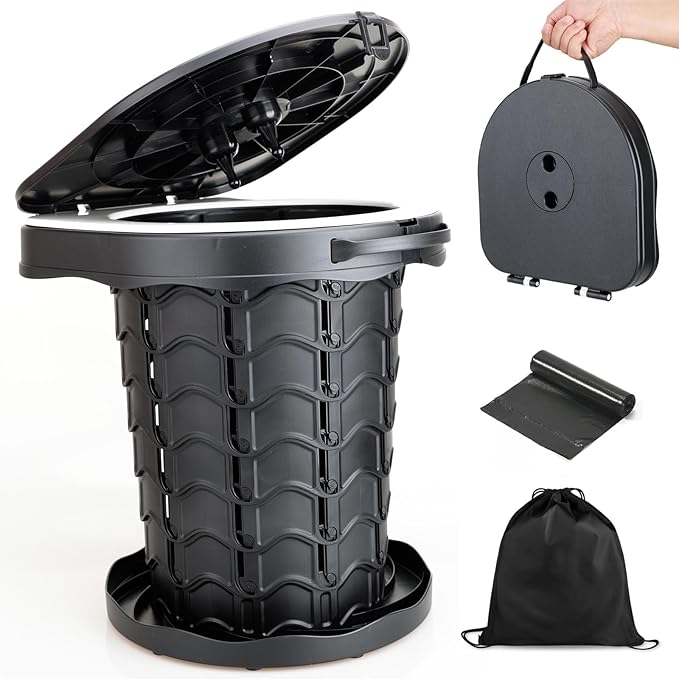 Boreeman Portable camping Toilet, Foldable and Height Adjustable, Load Capacity 400lbs, with Carrying Handle, Perfect for Camping, Travel & Car Use
