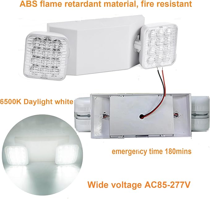 12 Pack Commercial LED Emergency Lights Fixture, Hardwired LED Emergency Light with Battery Backup Emergency Lights for Business, Two Adjustable Head Emergency Exit Sign Lighting, Wall Mount