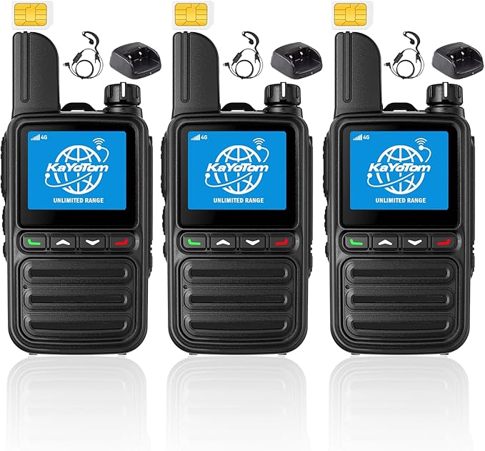 KAYOTOM Lifetime Free Global Walkie Talkies Unlimited Range PTT Push-to-Talk Over Cellular Nationwide 5000 Miles POC 4G Handheld Long Range Two Way Radio for Team (Charging Dock & Earphones, 3-Packs)