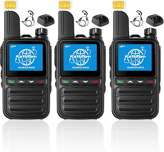 KAYOTOM Lifetime Free Global Walkie Talkies Unlimited Range PTT Push-to-Talk Over Cellular Nationwide 5000 Miles POC 4G Handheld Long Range Two Way Radio for Team (Charging Dock & Earphones, 3-Packs)