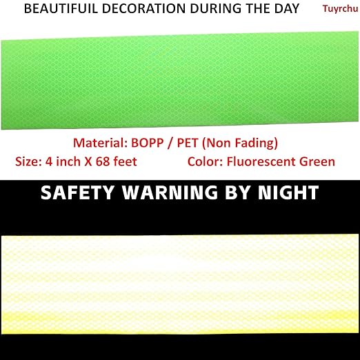 Fluorescent Green Reflective Tape 4 inch Wide, Outdoor Waterproof Safety Caution Warning Adhesive Strips Tape (68 feet)