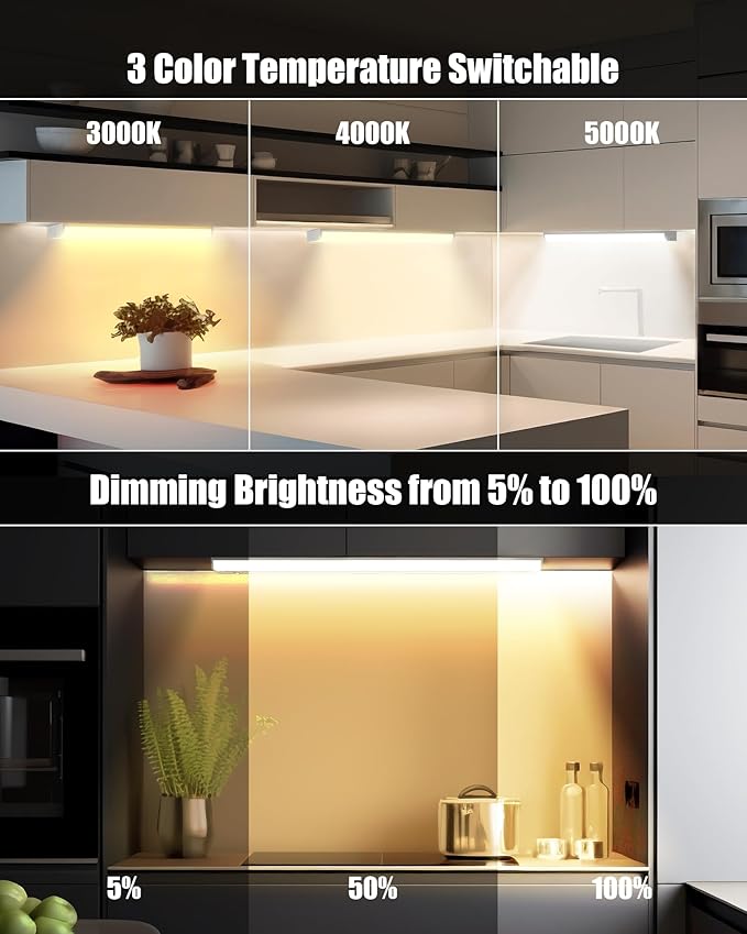 30 Inch Hardwired Under Cabinet Lighting, 3 Color Setting Dimmable LED Under Cabinet Lights Wired, 1700LM Linkable Under Counter Lights for Kitchen, 20W, CRI>97
