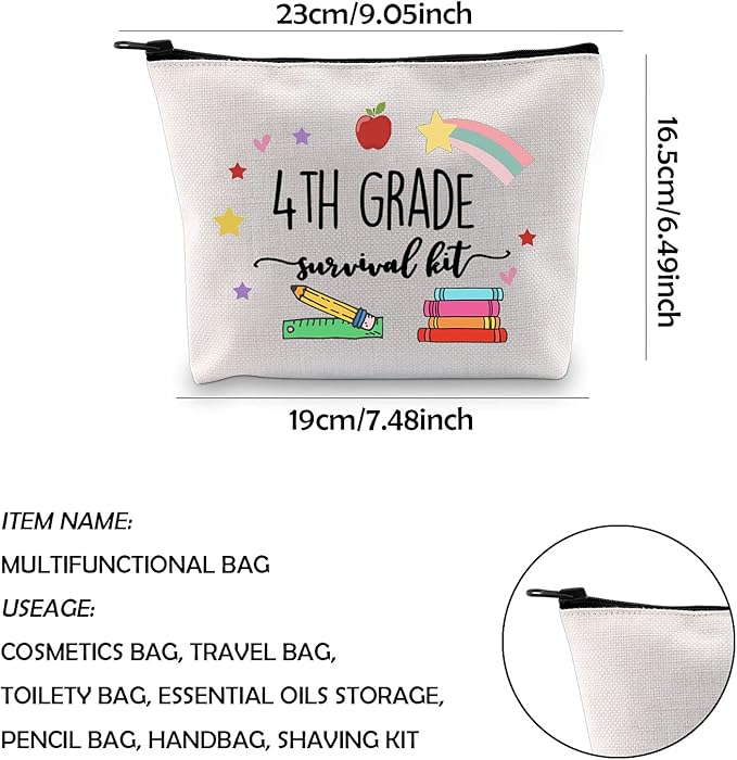 WCGXKO 4th Grade Teacher Gift 4th Grade Survival Kit Zipper Pouch Makeup Bag (survival kit 4th Grade)