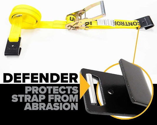 US Cargo Control Flat Hook Ratchet Straps 2 Inch x 12 Foot (4-Pack), Yellow 2 Inch Ratchet Straps Heavy Duty with Black Flat Hooks, 3,333 lbs. Working Load Limit, Tie Down Straps for Trailer, Truck