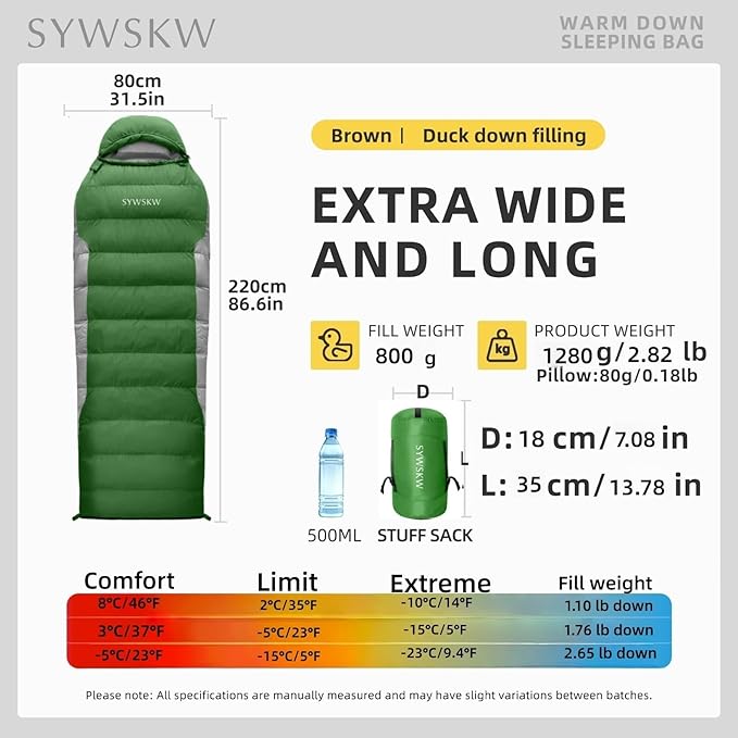 Down Sleeping Bag with Pillow, Ultralight Rectangular Sleeping Bag for Adults, Youth Backpacking,Hiking and Camping Outdoor with YKK Two-Way Zipper 680 FP Down
