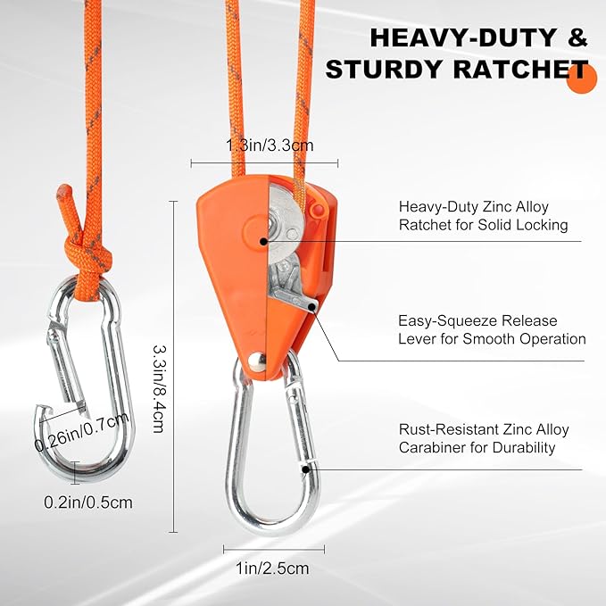 14ft Retractable Paracord Rope Tie Down Ratchet Strap Small Straps Mini Rope Cam Lock Tent Canopy Tie Down Adjustable Outdoor Windproof Tightener Tensioner Hanger Grow Light 5/32"