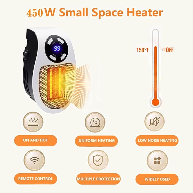 Smart Thermostat Space Heater,450W Portable Electric Small Heaters With Timer/Overheat Protection,Safe heater,Energy-saving heater with LED Display,Heaters for Office Bathroom RV Indoor Use (Black)