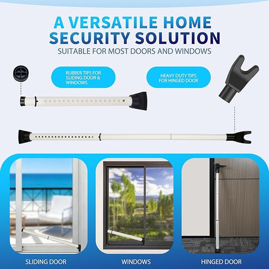 2025 Upgraded 2-in-1 Door Security Bar,Door Stoppers,Adjustable Heavy Duty Stoppers Jammer for Apartment,Home, Hotel Room,Travel(1 Pack,White)