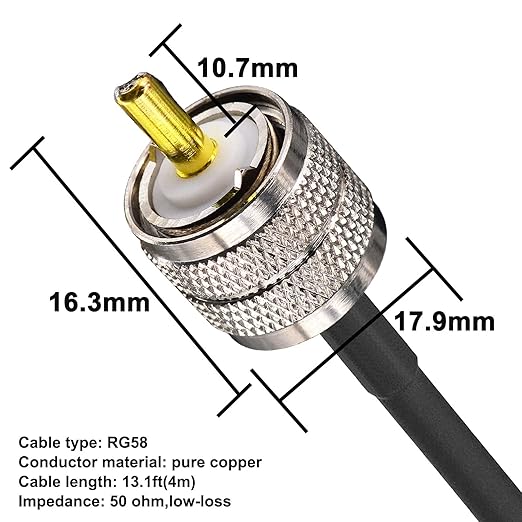 CB Coax Cable,RG58 Coaxial Cable 13Ft,UHF PL259 Male to Male Cable + UHF SO239 Female to SMA/UHF/BNC Adapter 4-Pack for CB Radio Antenna,Ham Radio,SWR Meter,HF Radio