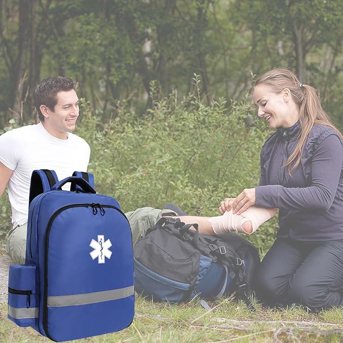 First Aid Backpack - Empty First Responder Bag for Trauma Medical Kit - Safety Backpack - Paramedic Bag - Blue