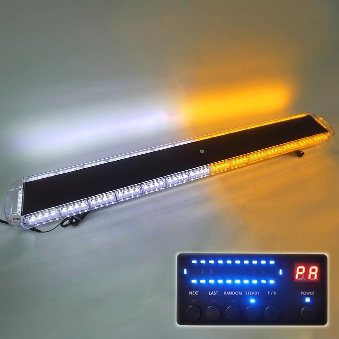 CFLMYYXGS 12V-24V LED Lights Rooftop Emergency Warning Light bar 26 Strobe Patterns Vehicles Security Law Snowplow Tow Trucks Crane Construction Cars Wreckers Beacon Light (120 LED Amber/White)