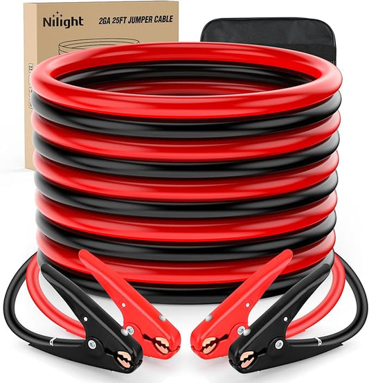 Nilight Jumper Cables for Car Battery 2 Gauge 25 FT Booster Cable Heavy Duty 800 A CCA with Carrying Bag Jump Start Emergency Kit Pickup Truck RV Vans SUV