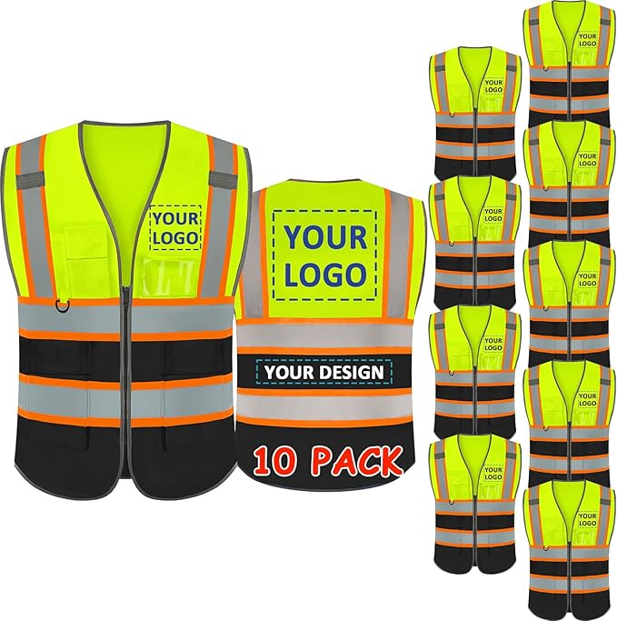 BeautyWill Custom Logo Safety Vest Class 2 High Visibility Reflective Vest for Men - Personalized Logo Team Vest