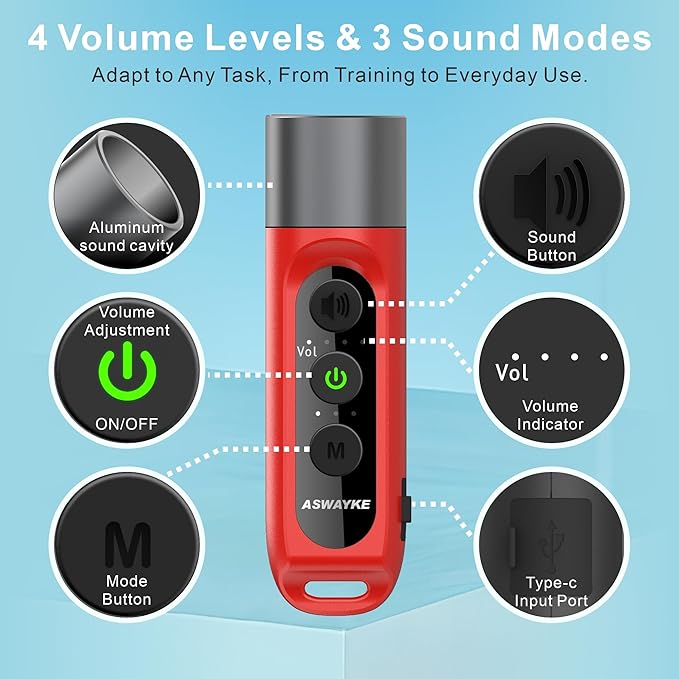 Electronic Whistle Highest IPX5 Maximum Sound 125db Battery 1000mAh Blue for Coaches Teacher, Sports Whistle