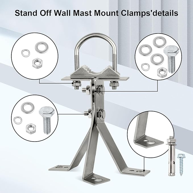 XRDS-RF Antenna Wall Mount 6 Inch Heavy-Duty Stand Off Wall Mast Mount Windproof Antenna Mounting Bracket (2-Leg + 3-Leg)