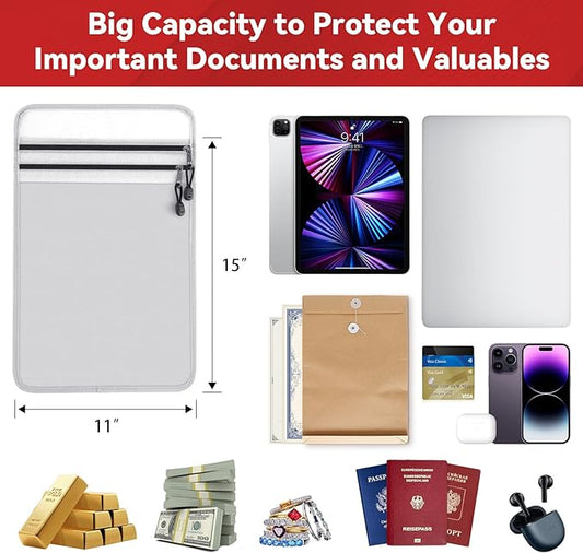 kanhiro Upgraded Two-Pocket Fireproof Document Bag 2192℉ Fireproof & Water-Resistant Money Bag with Zipper, Important Document Organizer for Passport, Cash, Valuables, Legal Files Safe