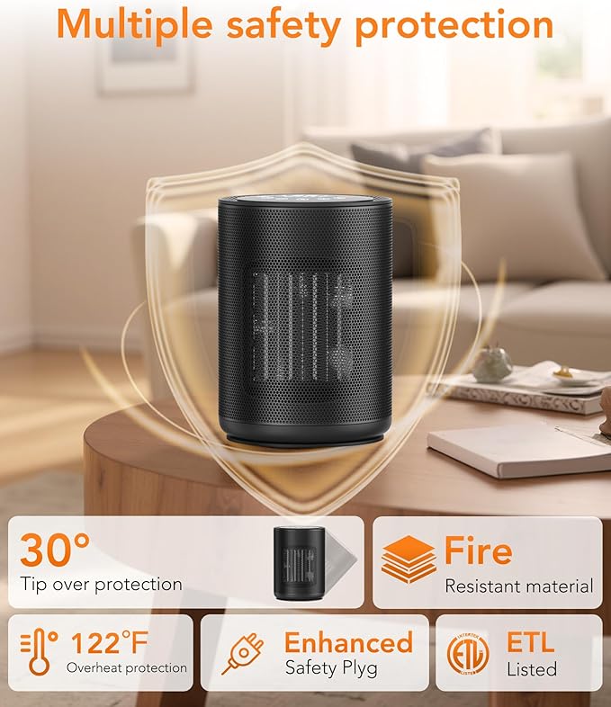 ZAFRO Space Heater for Indoor Use, Portable Electric Heaters with Digital Display and Remote, 2025 Upgraded, 24H Timer, 5 Mode, Thermostat, 1500W PTC Ceramic Fast Heat Safety for Home Office Bedroom