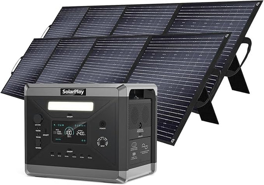 SolarPlay 2400W Portable Power Station, 2160Wh Large Capacity Solar Generator with 2x200W Solar Panel, BMS Emergency Power Station for Home Backup, Camping, Outdoor Battery Backup