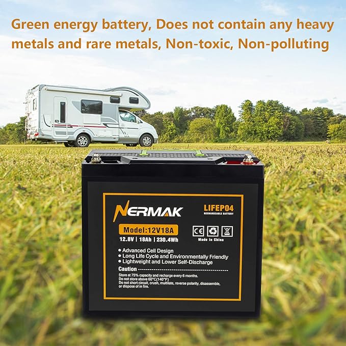 12V 18Ah Lithium LiFePO4 Deep Cycle Battery, 2000+ Cycles Lithium Iron Phosphate Rechargeable Battery for Solar Power, UPS, Lighting, Marine, Scooters, Fish Finder and More, Built-in 20A BMS